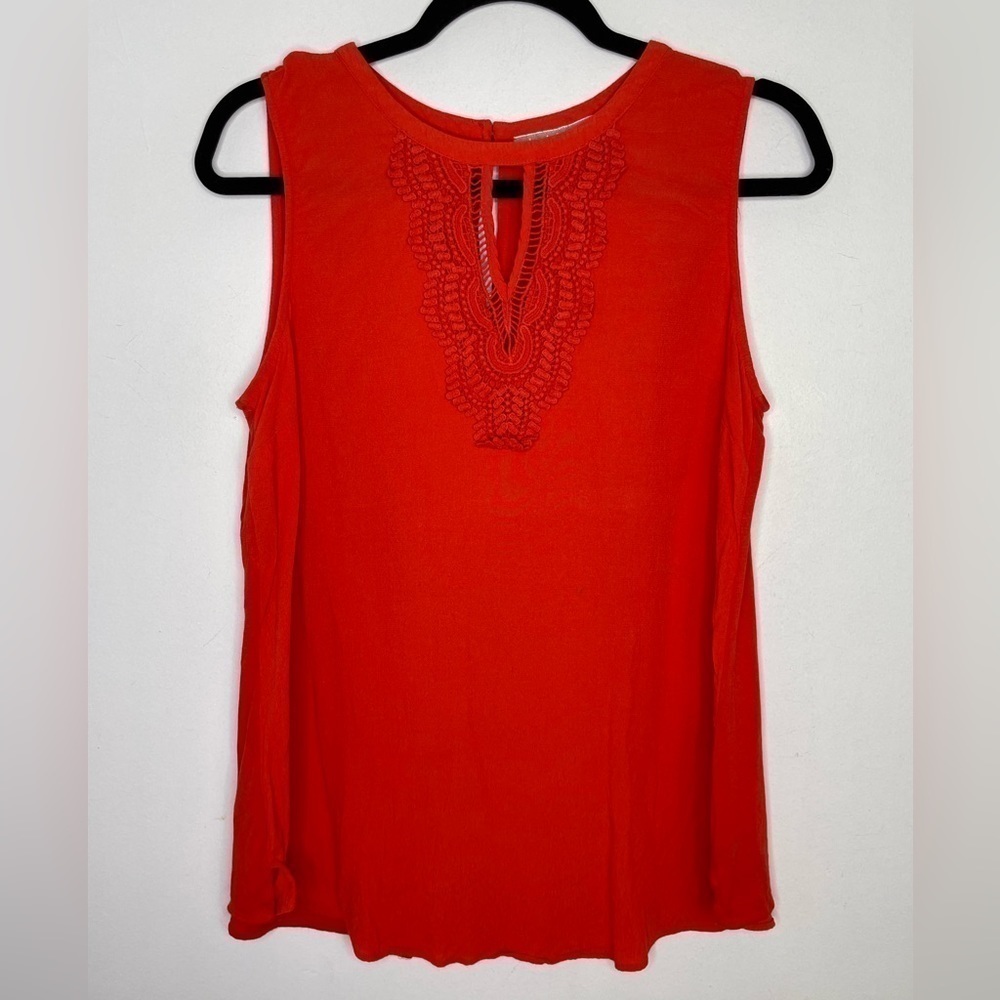 Daniel Rainn bright tomato red crochet tank top